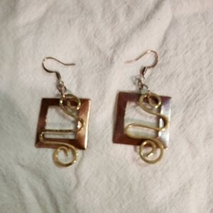 Artisan Copper and Brass Square Earrings